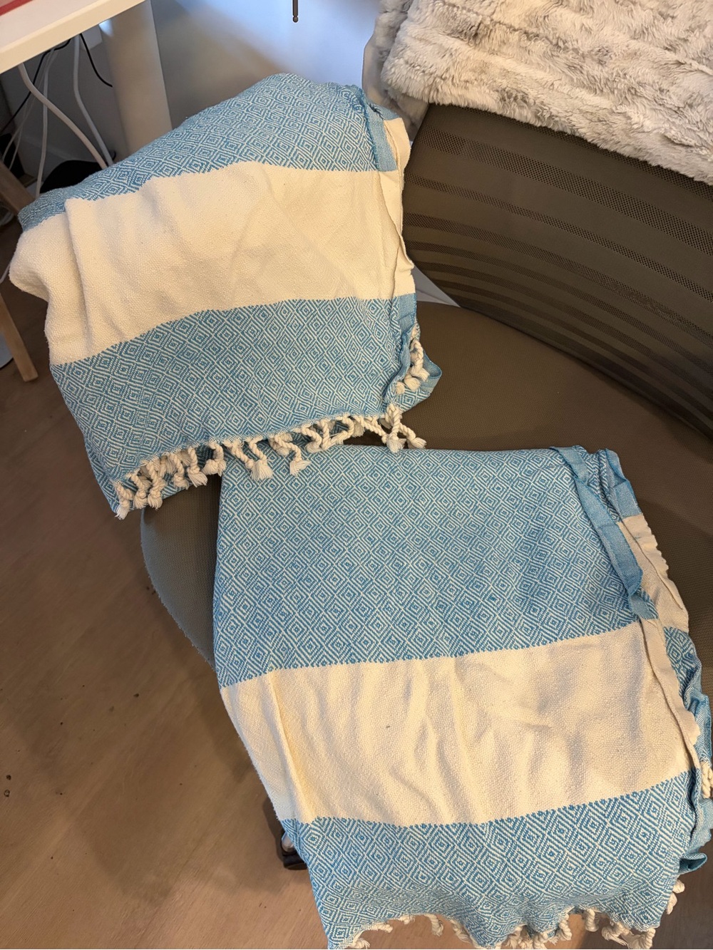 2 Blue and Cream Turkish-Style beach Blanket - Lightweight